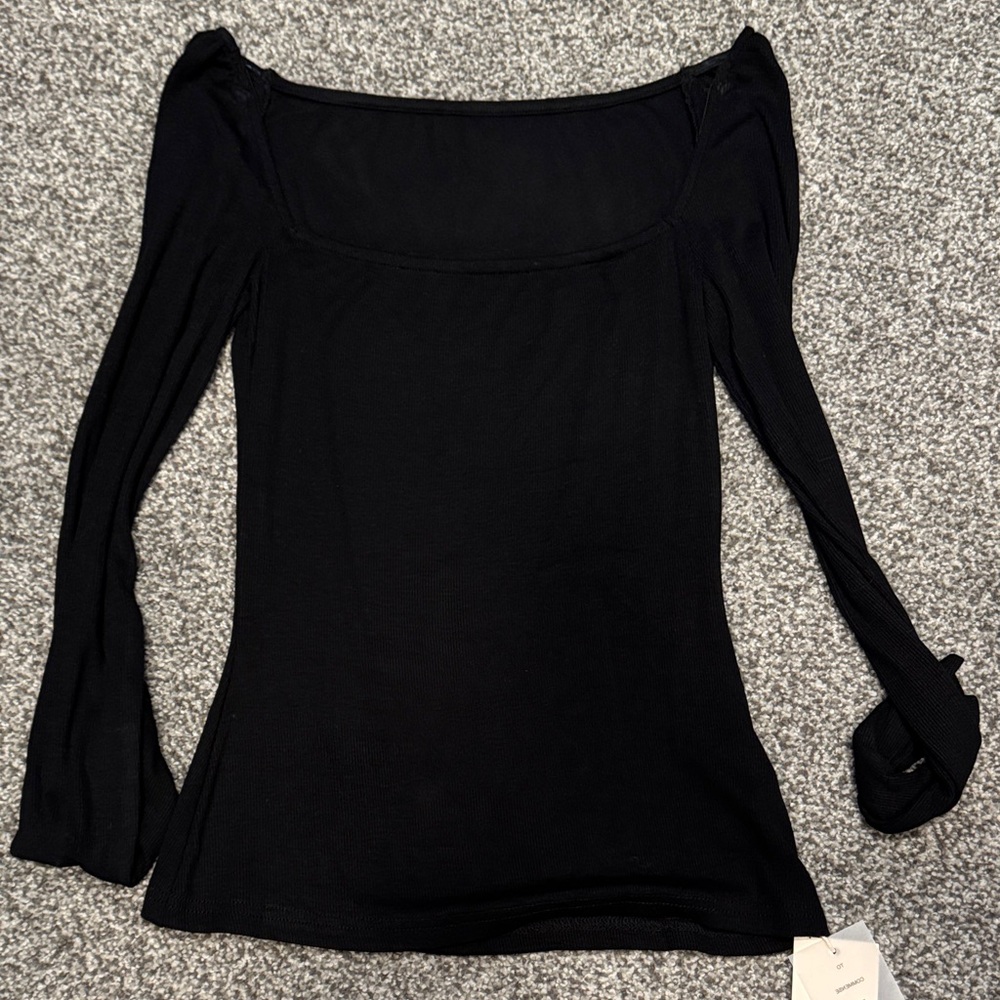 Commense Black Scoop Neck Long Sleeve Top